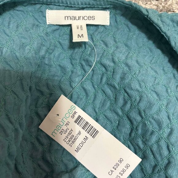 New Women's Textured Woven Blouse Color Undefined Almond Aegean Sea Crop Top - Picture 5 of 5